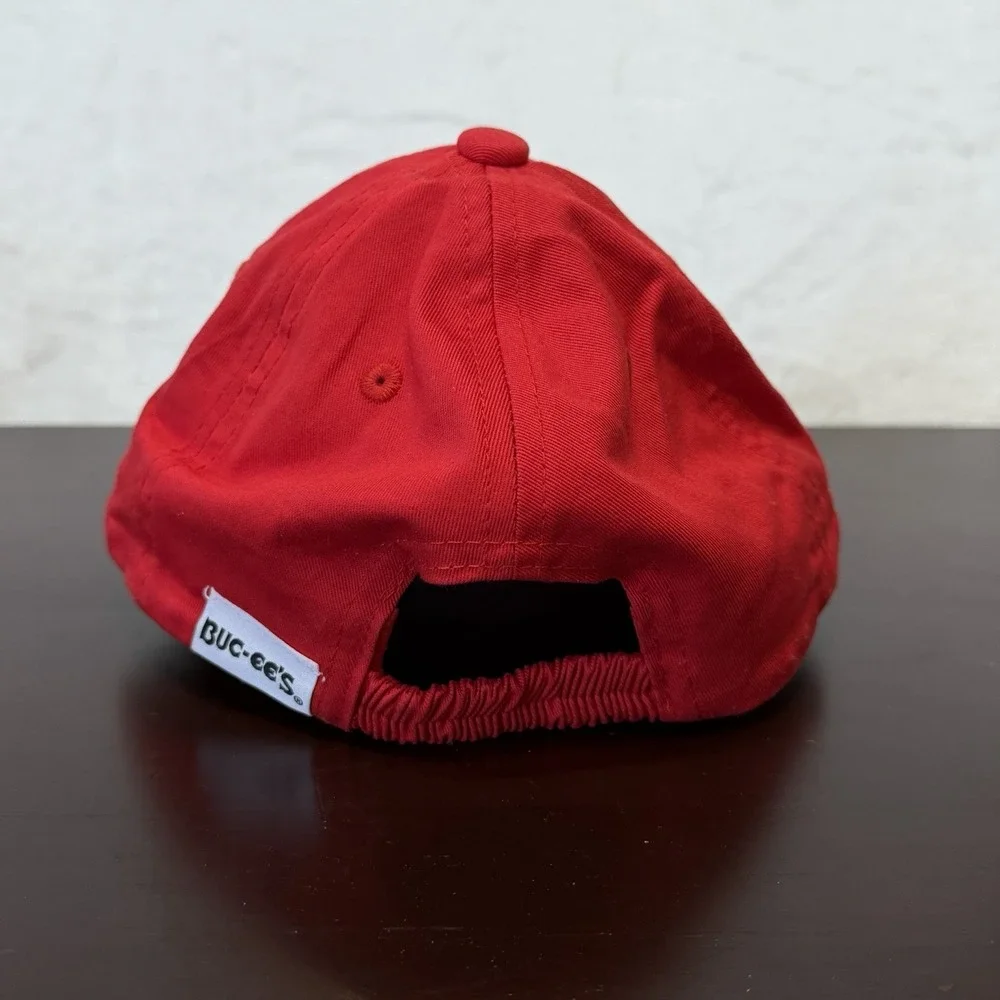 Buccee's Buc-ee's Beaver Full Face Youth Baseball Hat Cap Red NEW Elastic Strap